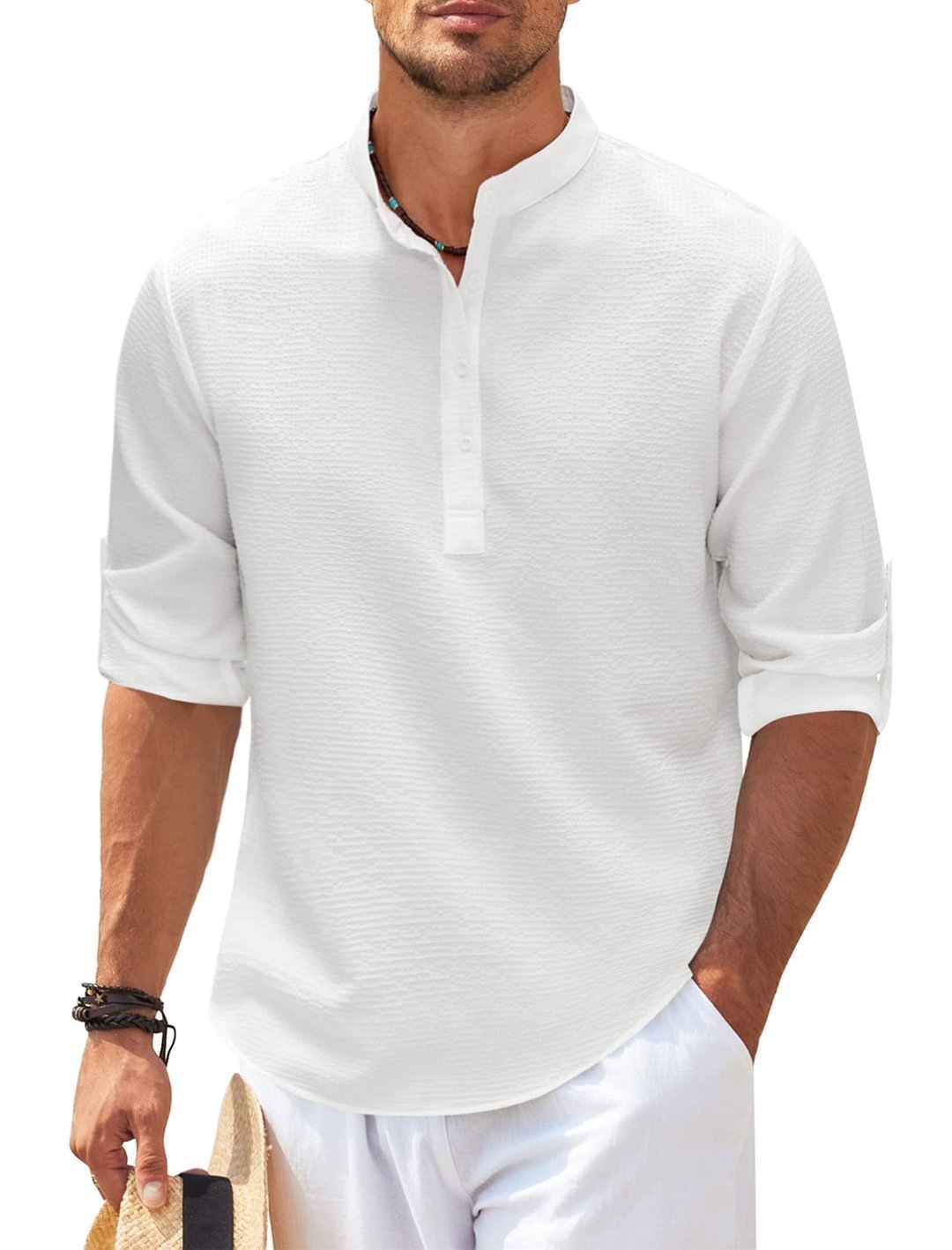 Men's Casual Long Sleeve Stand Collar Shirt - SunneySteveMen's Casual Long Sleeve Stand Collar ShirtMen's clothingSunneySteveSunneySteveCJDS178054705EV