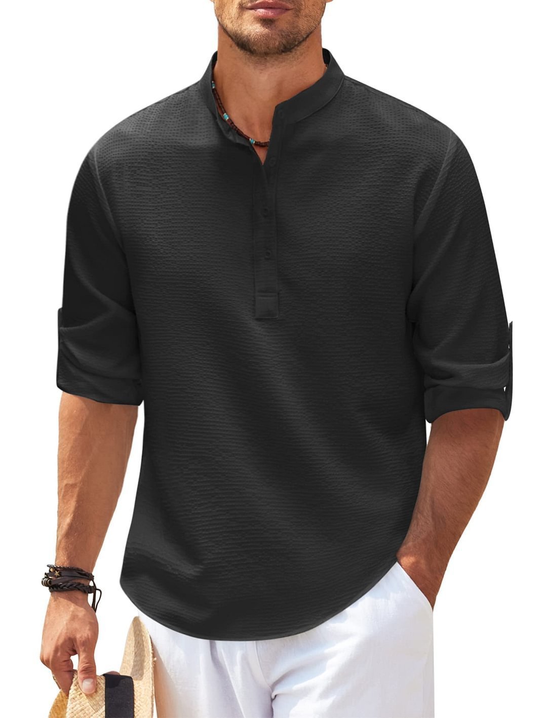 Men's Casual Long Sleeve Stand Collar Shirt - SunneySteveMen's Casual Long Sleeve Stand Collar ShirtMen's clothingSunneySteveSunneySteveCJDS178054713MN
