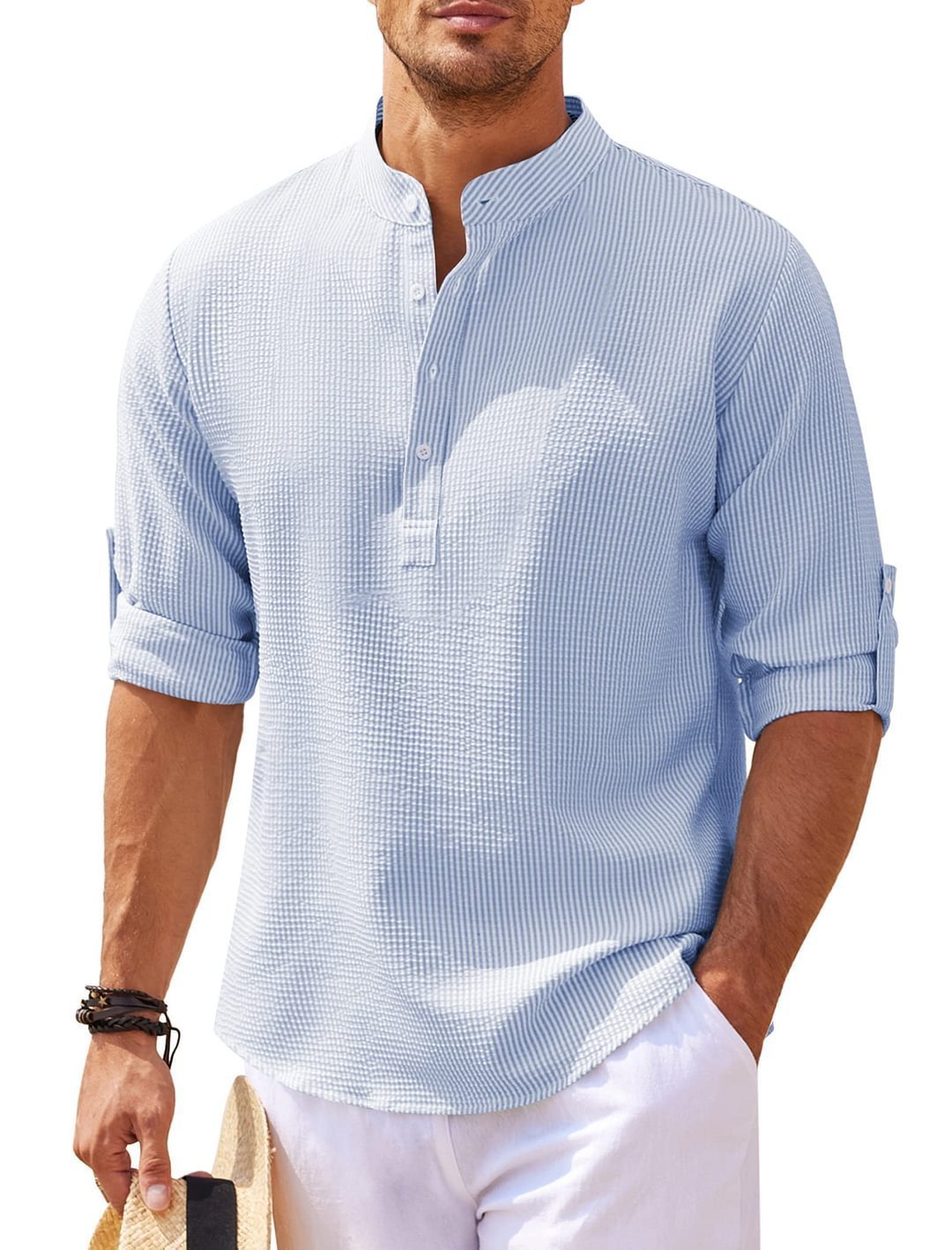 Men's Casual Long Sleeve Stand Collar Shirt - SunneySteveMen's Casual Long Sleeve Stand Collar ShirtMen's clothingSunneySteveSunneySteveCJDS178054729CX