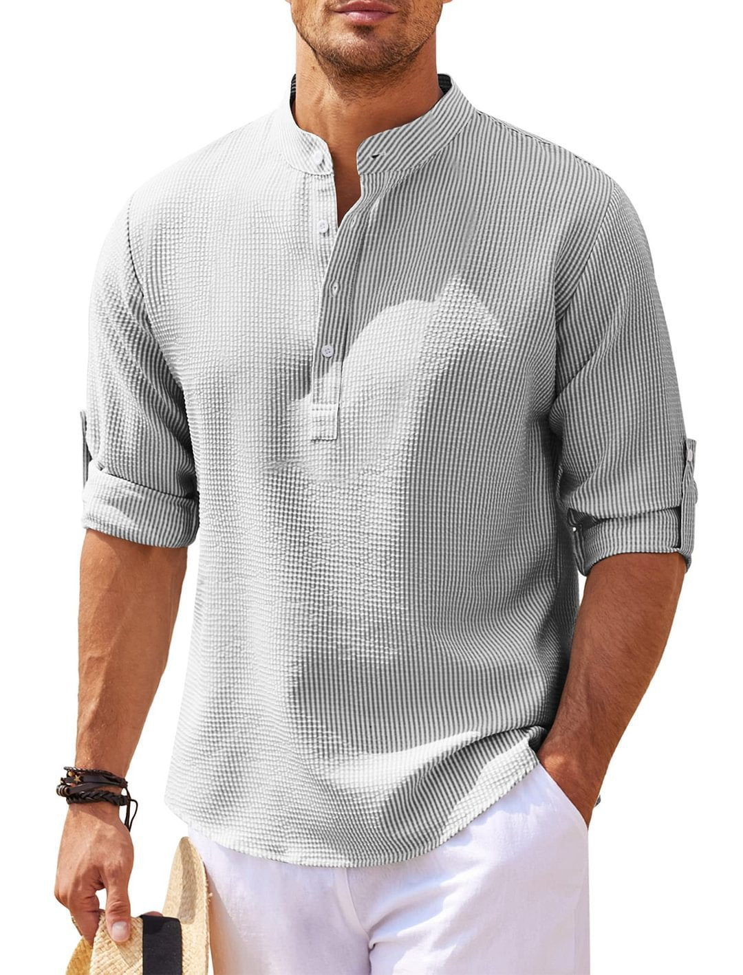 Men's Casual Long Sleeve Stand Collar Shirt - SunneySteveMen's Casual Long Sleeve Stand Collar ShirtMen's clothingSunneySteveSunneySteveCJDS178054737KP