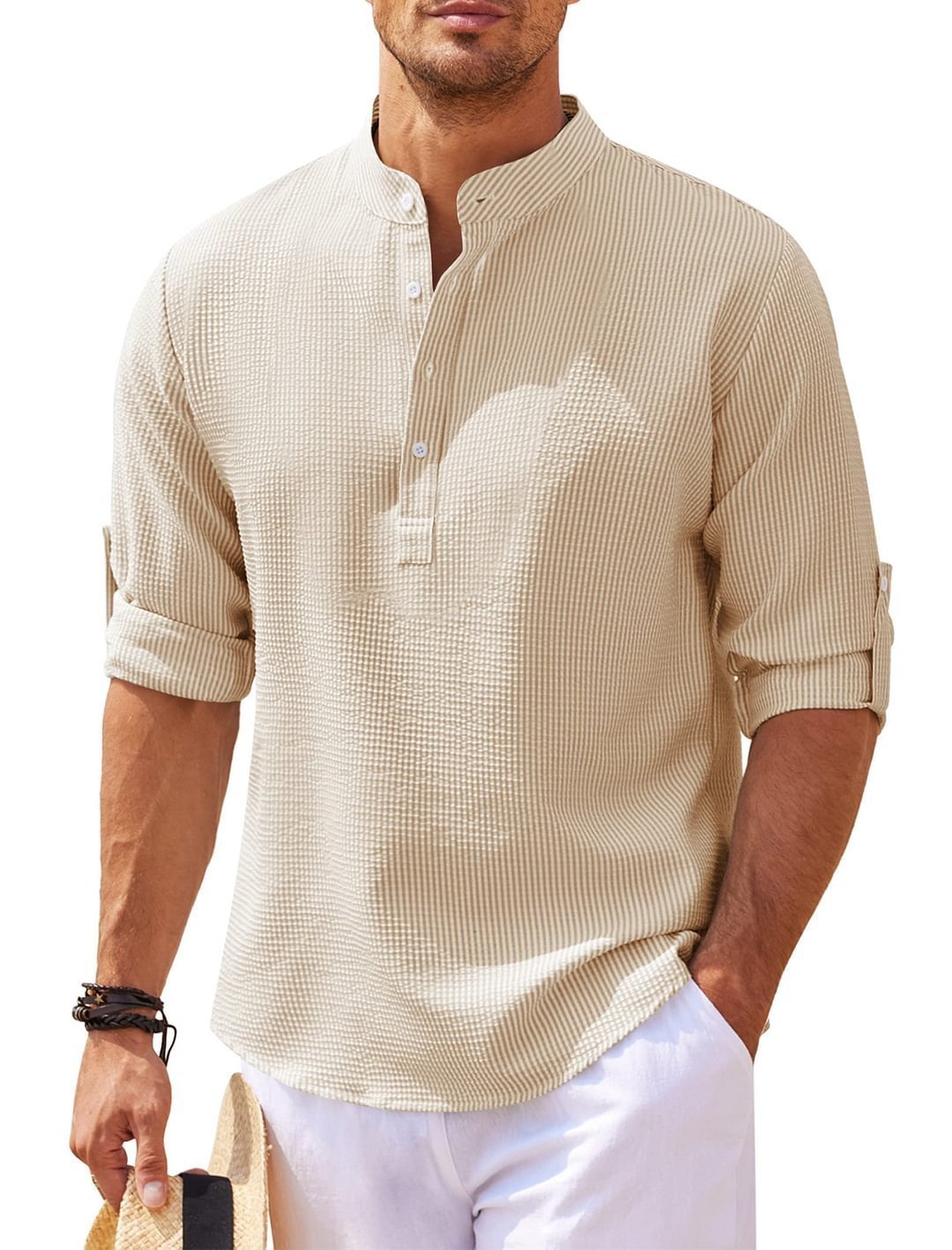 Men's Casual Long Sleeve Stand Collar Shirt - SunneySteveMen's Casual Long Sleeve Stand Collar ShirtMen's clothingSunneySteveSunneySteveCJDS178054753AZ